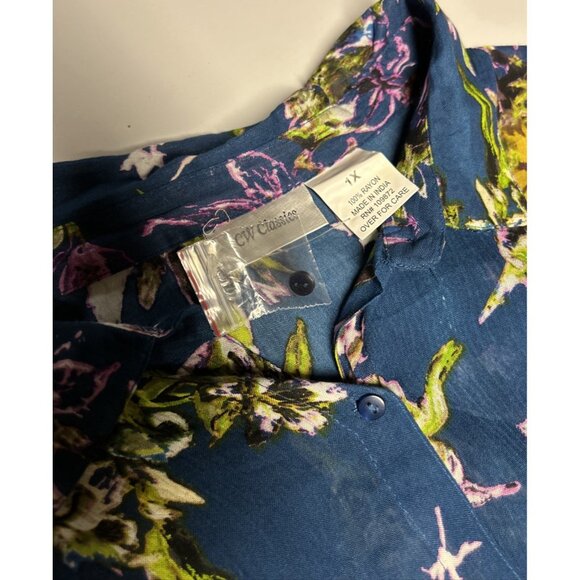CW Classics Women’s Plus 1X Rayon Dress Blue Floral NWOT - Picture 4 of 6